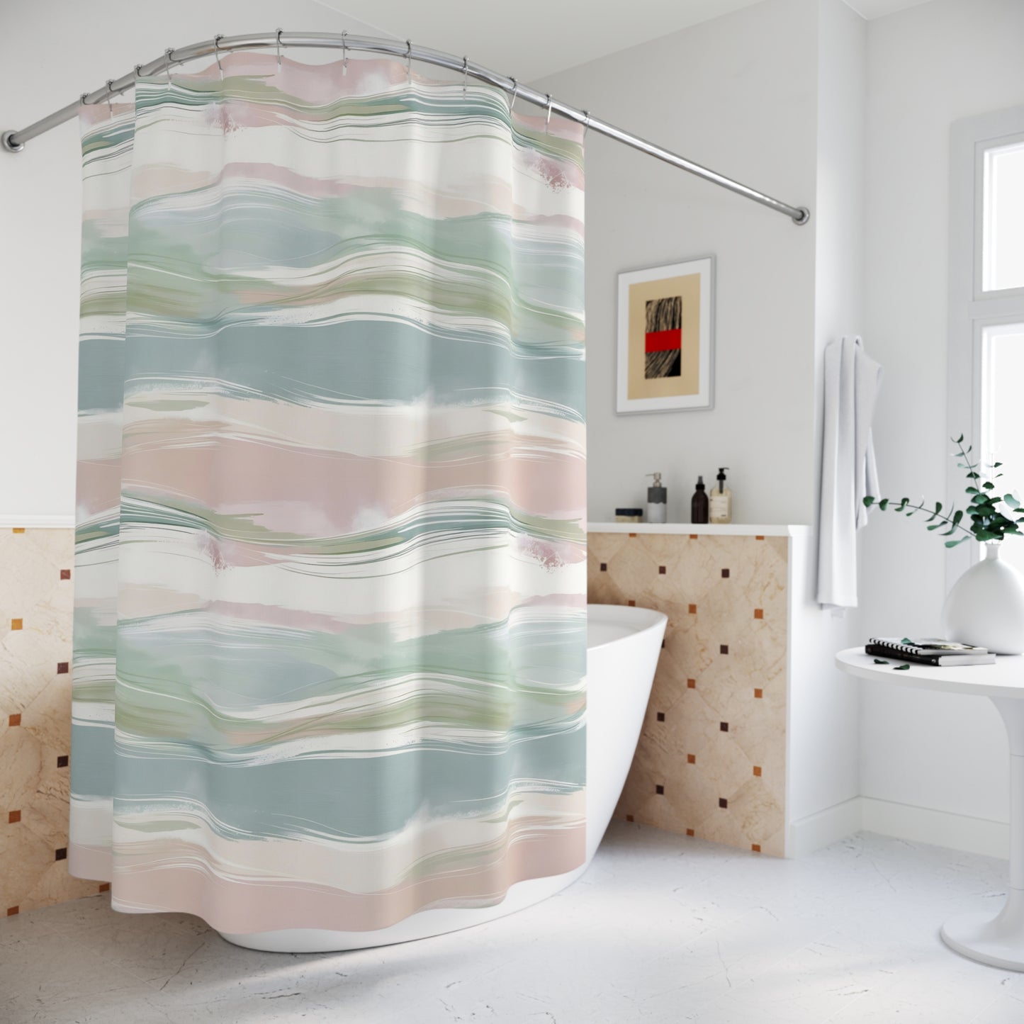Coastal Pastel Shower Curtains - Beach Bathroom Decor, Nautical Blue Home Accessories, Ocean Themed Interior Design, Seaside House Gifts,