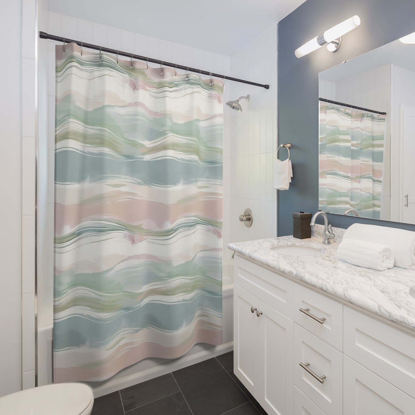 Coastal Pastel Shower Curtains - Beach Bathroom Decor, Nautical Blue Home Accessories, Ocean Themed Interior Design, Seaside House Gifts,