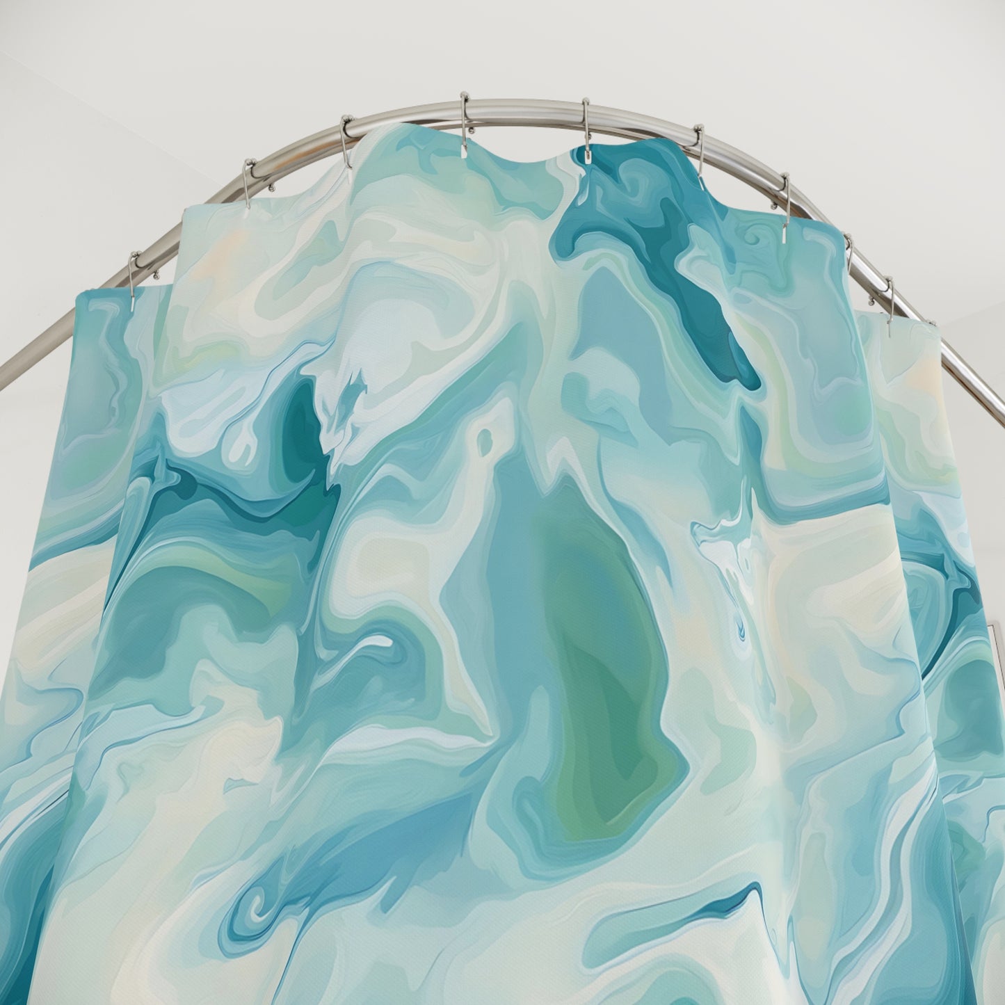 Aqua Marble Shower Curtain, Coastal Bathroom Decor, Abstract Waves Design, Home Spa Vibe, Beach House Gift, Nautical Theme