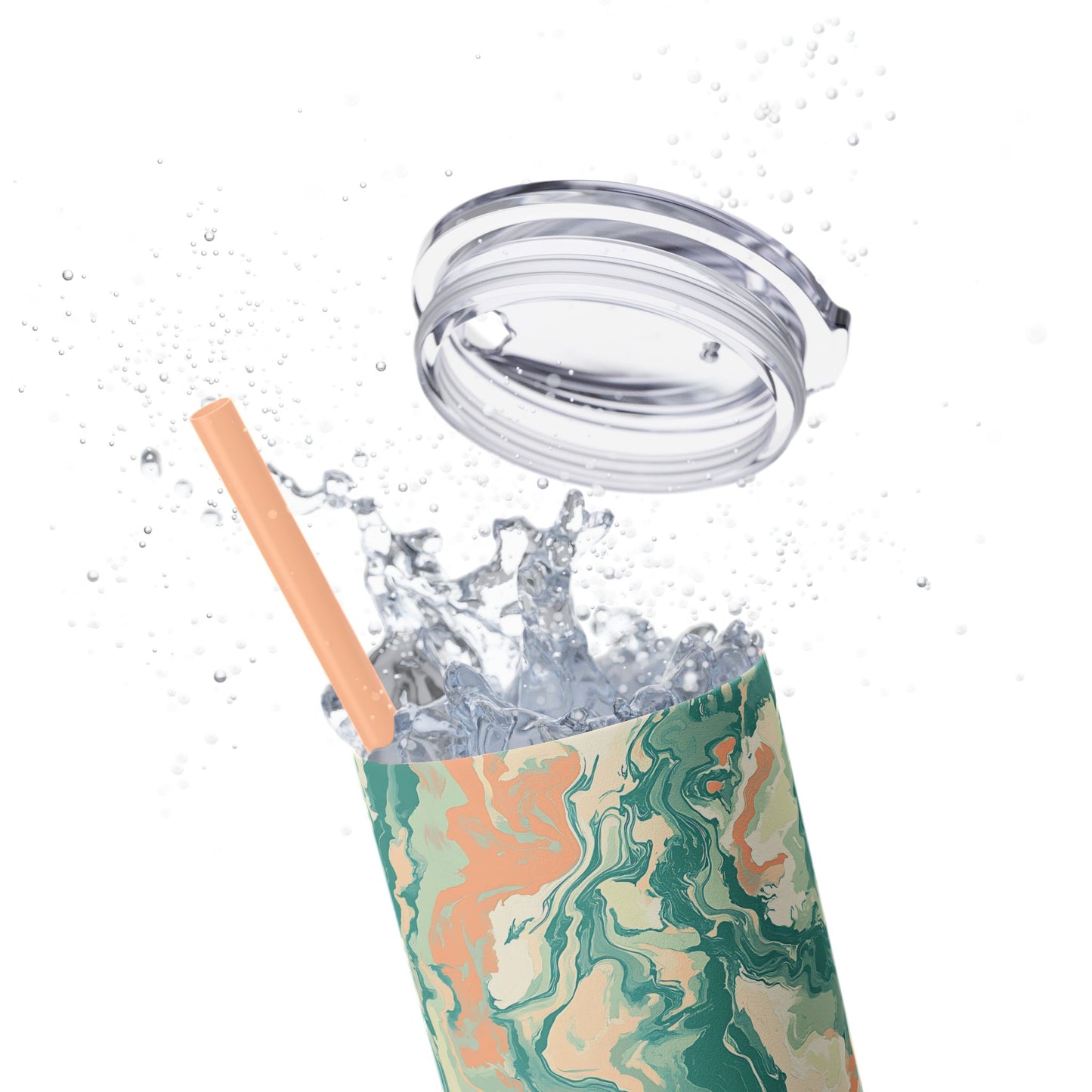 Marble Skinny Tumbler with Straw, 20oz | Stylish Beverage Container, Perfect Gift for Coffee Lovers, Summer Refreshment