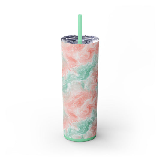 Marble Skinny Tumbler with Straw - 20oz, Stylish Drinkware, Office Mug, Gift for Her, Summer Travel Cup, Unique Barware