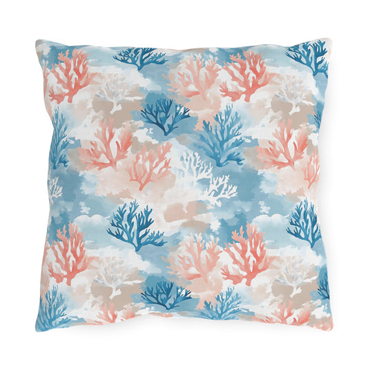 Tropical Coral Outdoor Pillow, Coastal Decor, Beach House Cushion, Summer Vibes Pillow, Patio Accessories, Gardening Gift