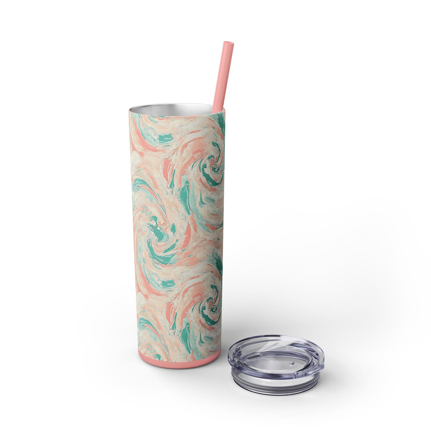 Artistic 20oz Skinny Tumbler with Straw, Colorful Swirl Design, Perfect for Summer, Travel, Gifts, Inspiring Hydration