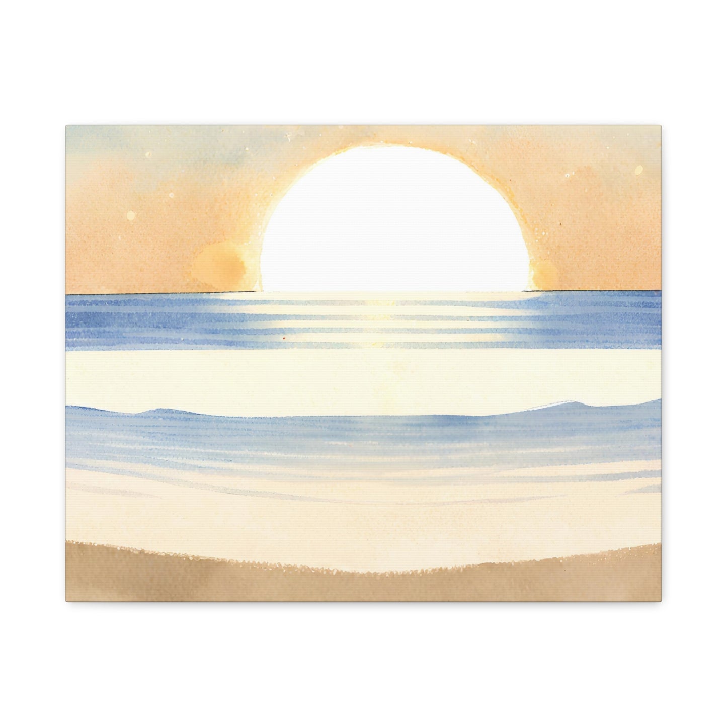 Canvas Gallery Wraps, Ocean Sun rise Watercolor Art Print, Coastal Home Decor, Beach House Wall Art, Nautical Sea Theme Painting, Seaside