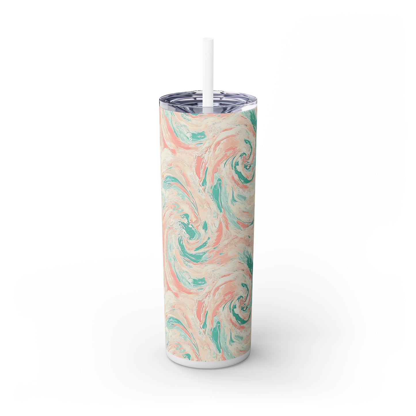 Artistic 20oz Skinny Tumbler with Straw, Colorful Swirl Design, Perfect for Summer, Travel, Gifts, Inspiring Hydration