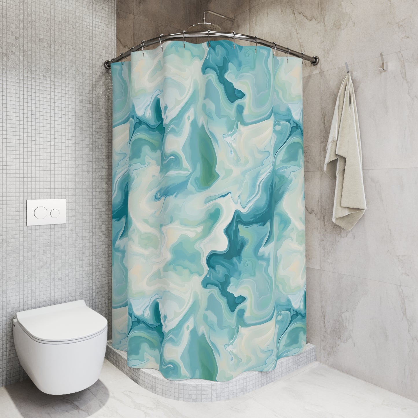 Aqua Marble Shower Curtain, Coastal Bathroom Decor, Abstract Waves Design, Home Spa Vibe, Beach House Gift, Nautical Theme