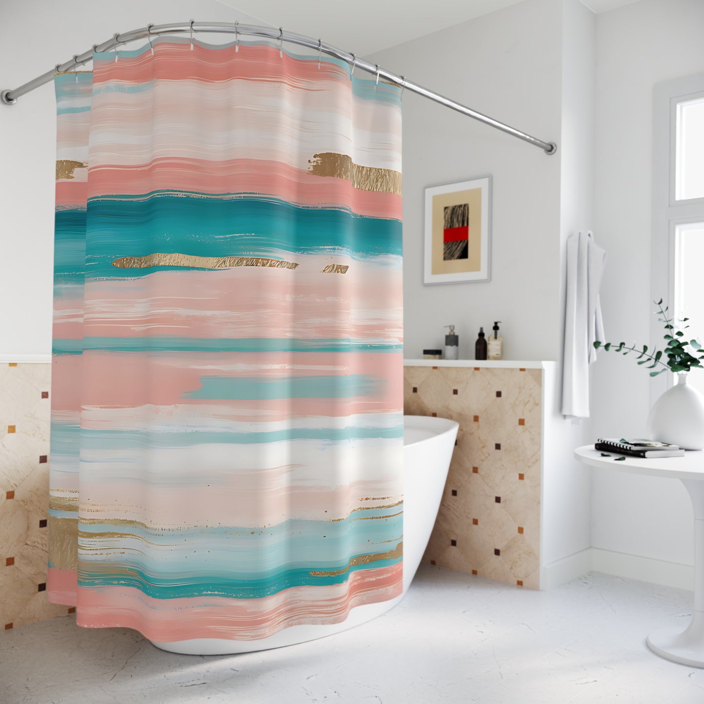 Coastal Pastel Shower Curtains - Beach House Bathroom Decor, Ocean Theme Home Accessories, Nautical Shower Curtain, Seaside Bathroom Decor,