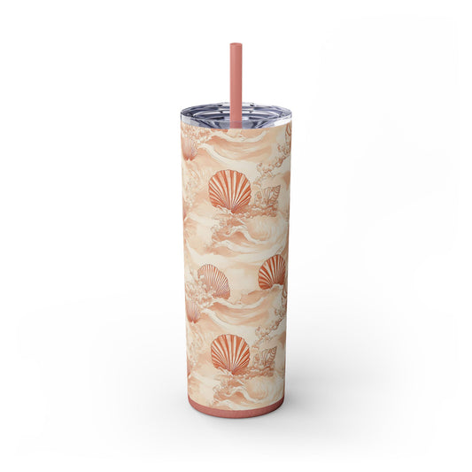 Elegant Seashell Skinny Tumbler, 20oz Drinkware for Beach Lovers, Perfect Gift for Coastal Decor, Ocean Theme Travel Mug, Summer Vibes