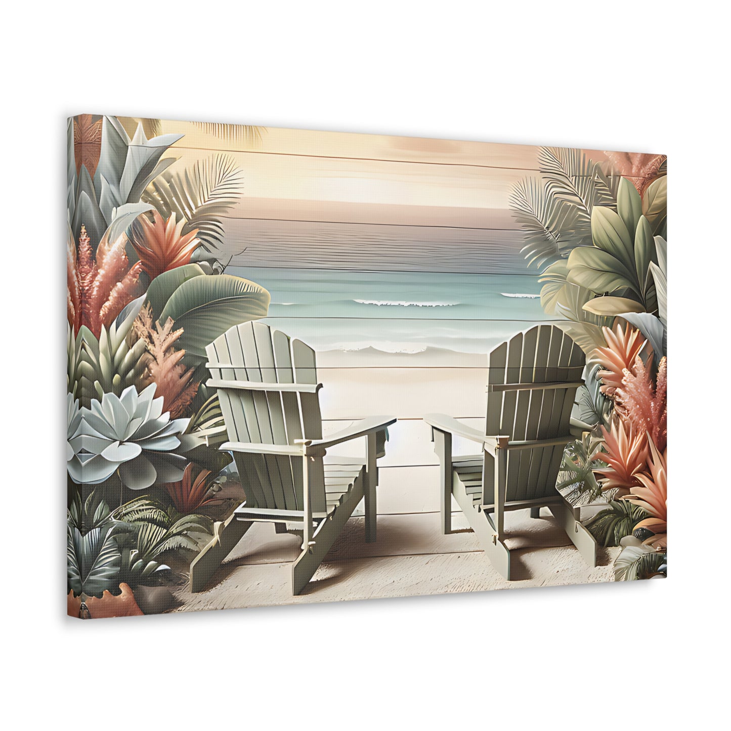 Canvas Wall Art, Beach Sunrise Adirondack Chairs Coastal Decor, Ocean Sunset Picture, Summer Beach House Wall Decor, Coastal Living Room