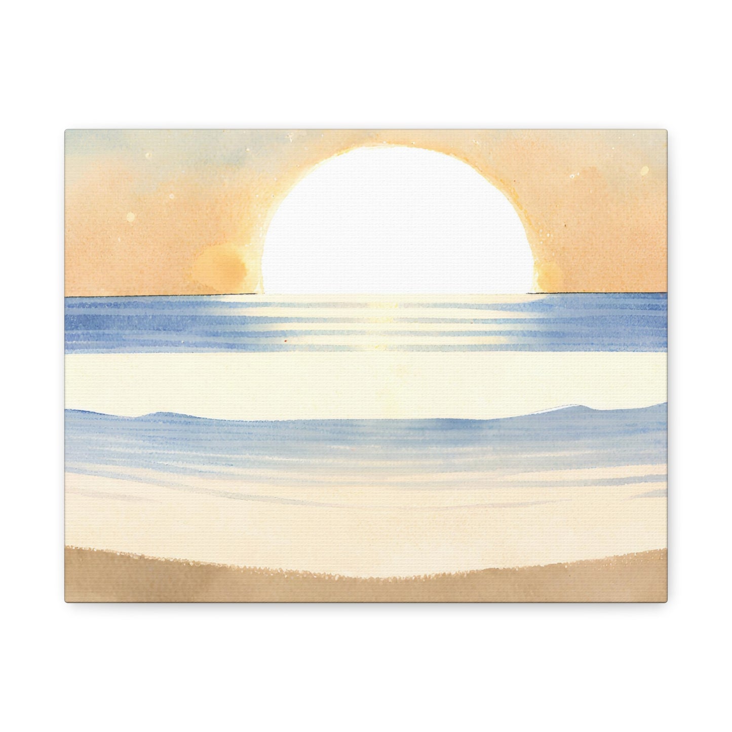 Canvas Gallery Wraps, Ocean Sun rise Watercolor Art Print, Coastal Home Decor, Beach House Wall Art, Nautical Sea Theme Painting, Seaside