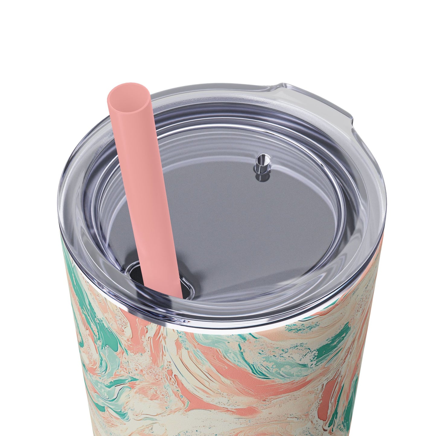 Artistic 20oz Skinny Tumbler with Straw, Colorful Swirl Design, Perfect for Summer, Travel, Gifts, Inspiring Hydration