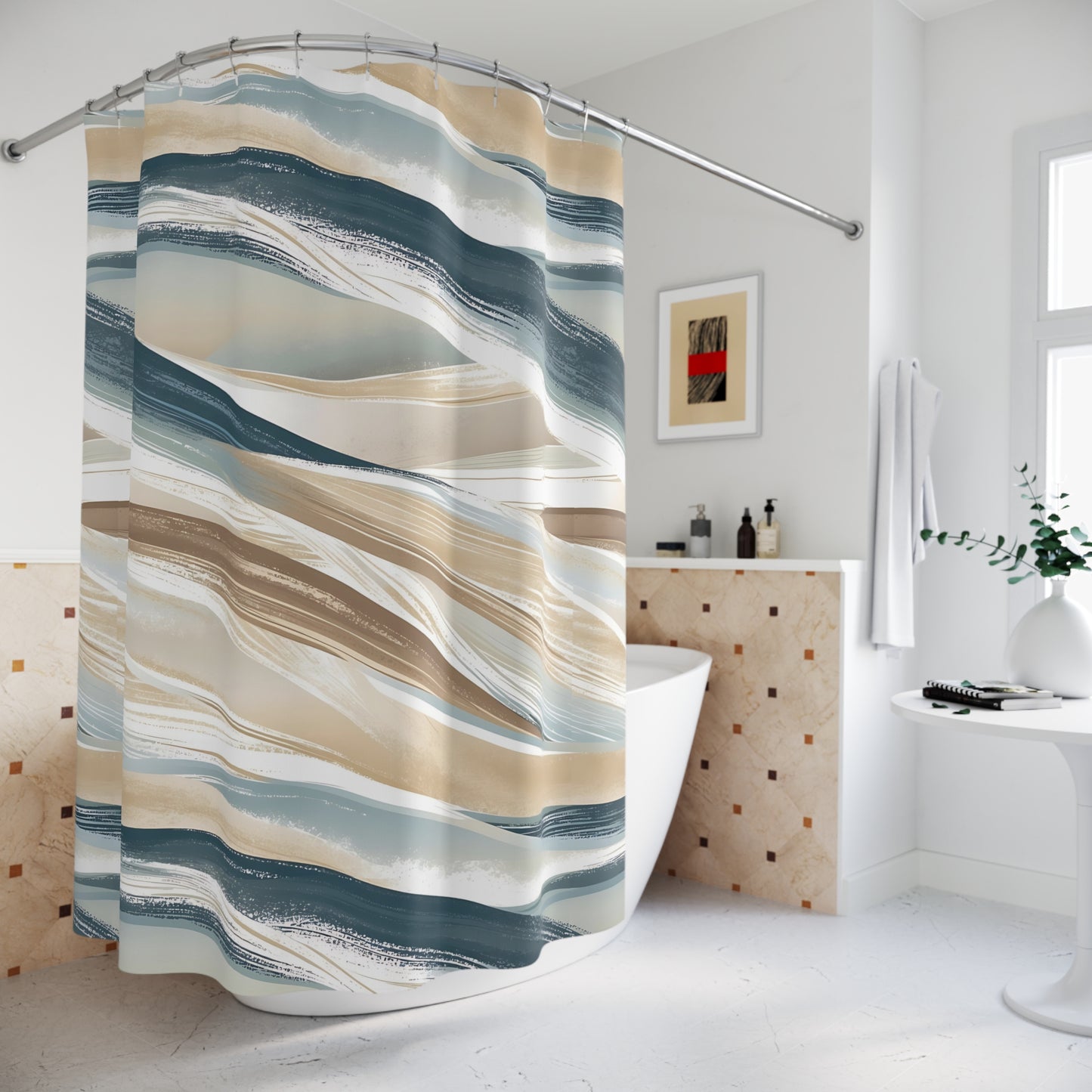 Sleek Abstract Waves Shower Curtain, Coastal Bathroom Decor, Modern Home Accessory, Gift for Her, Spa Inspired Design