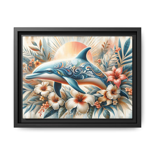 Canvas Wall Art, Dolphin Pastel Sea Life Decor, Framed Ocean Animal Artwork, Nautical Nursery Print, Coastal Beach Theme Poster, Underwater