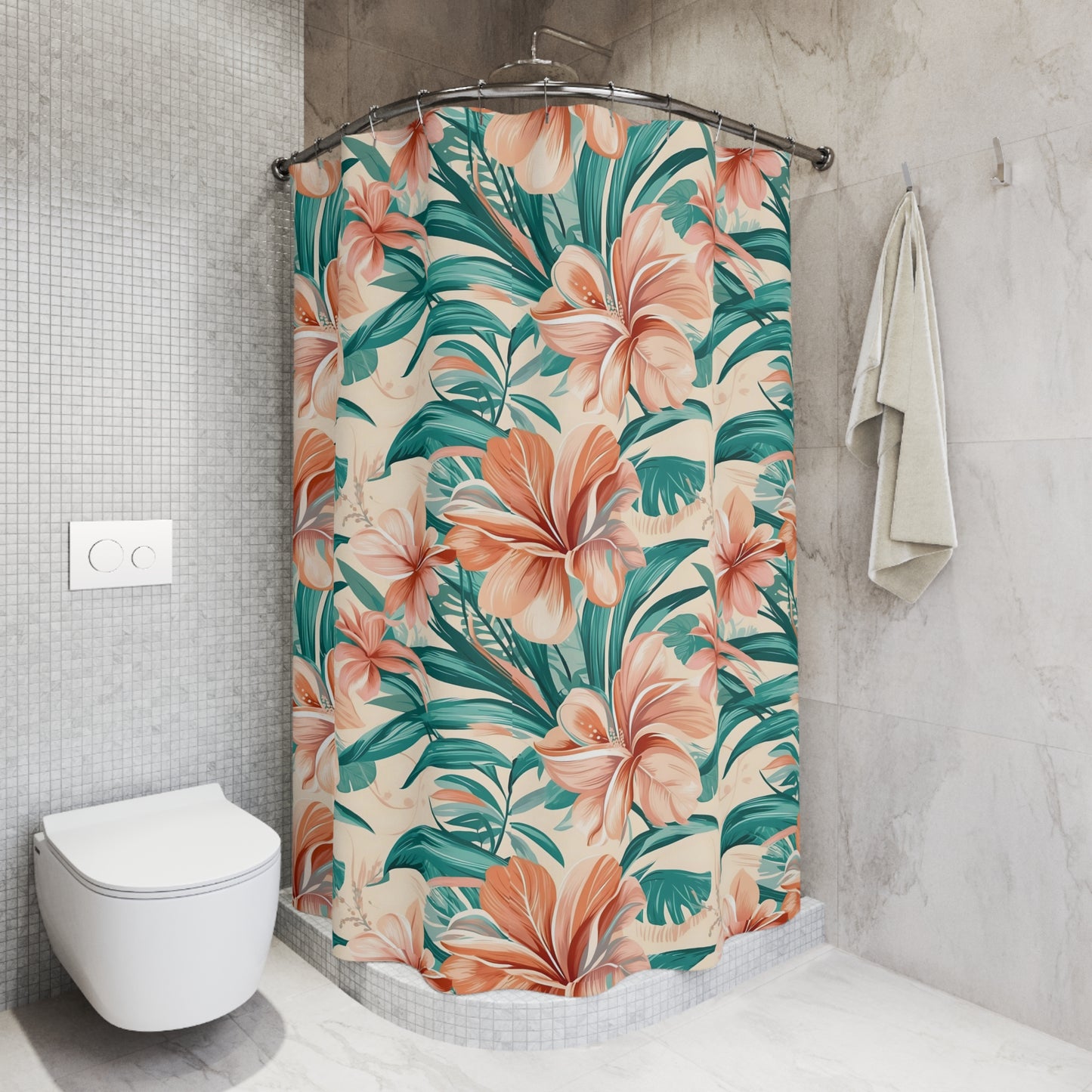 Tropical Flowers Shower Curtains - Floral Bathroom Decor, Exotic Home Accessories, Botanical Design, Nature Inspired Bath Curtain, Island