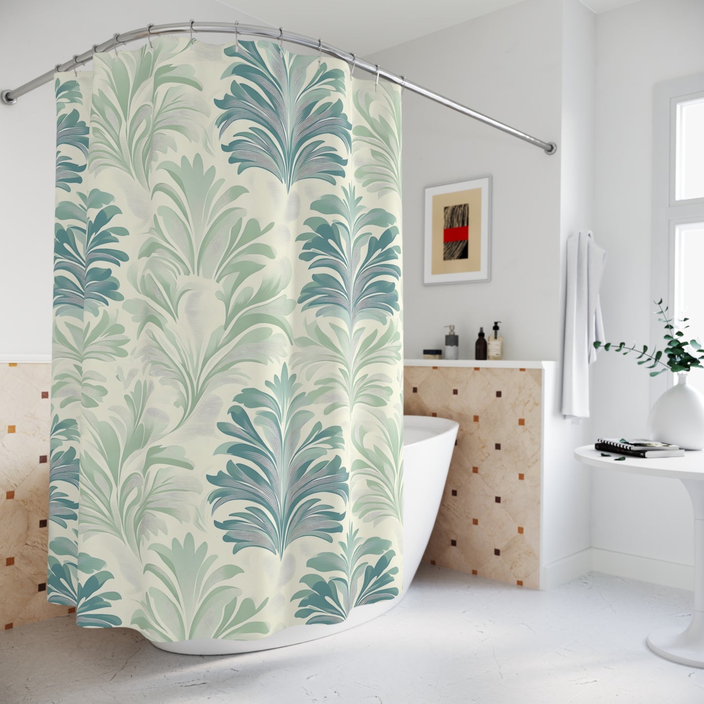 Elegant Botanical Shower Curtain, Tropical Bathroom Decor, Floral Pattern, Modern Home Accessory, Gift for Housewarming, Spa Vibe