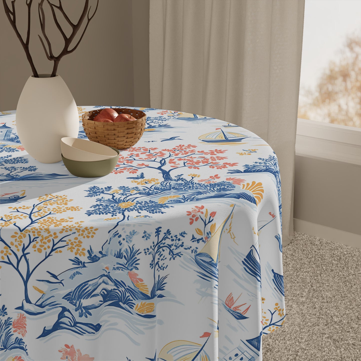 Coastal Life Tablecloth - Nautical Decor for Summer Gatherings, Outdoor Picnics, Beach Parties, Botanical Events, Home Dining