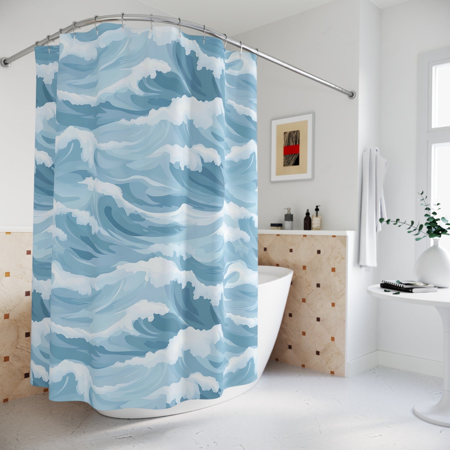 Ocean Waves Shower Curtain, Nautical Bathroom Decor, Coastal Home Accessories, Beachy Vibes, Wave Pattern Curtains, Gifts for Beach Lovers