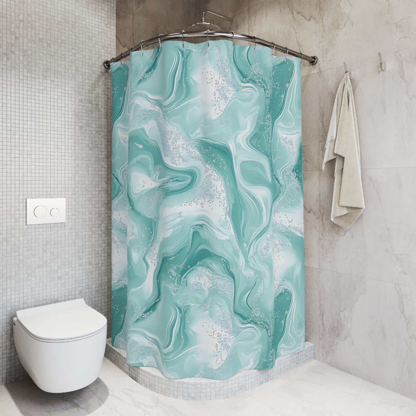 Elegant Turquoise Marble Shower Curtains, Modern Bathroom Decor, Stylish Home Accessory, Gift for Housewarming, Relaxing Vibes