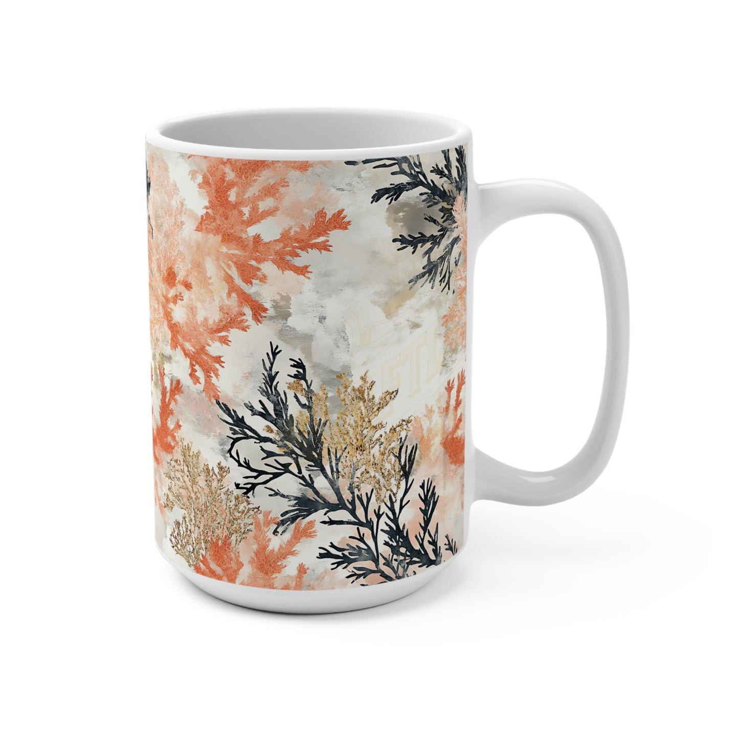 Coastal Serenity Mug, 15oz Ocean Themed Cup, Coral Inspired Drinkware, Beach Lover Gift, Nature Lover Coffee Mug