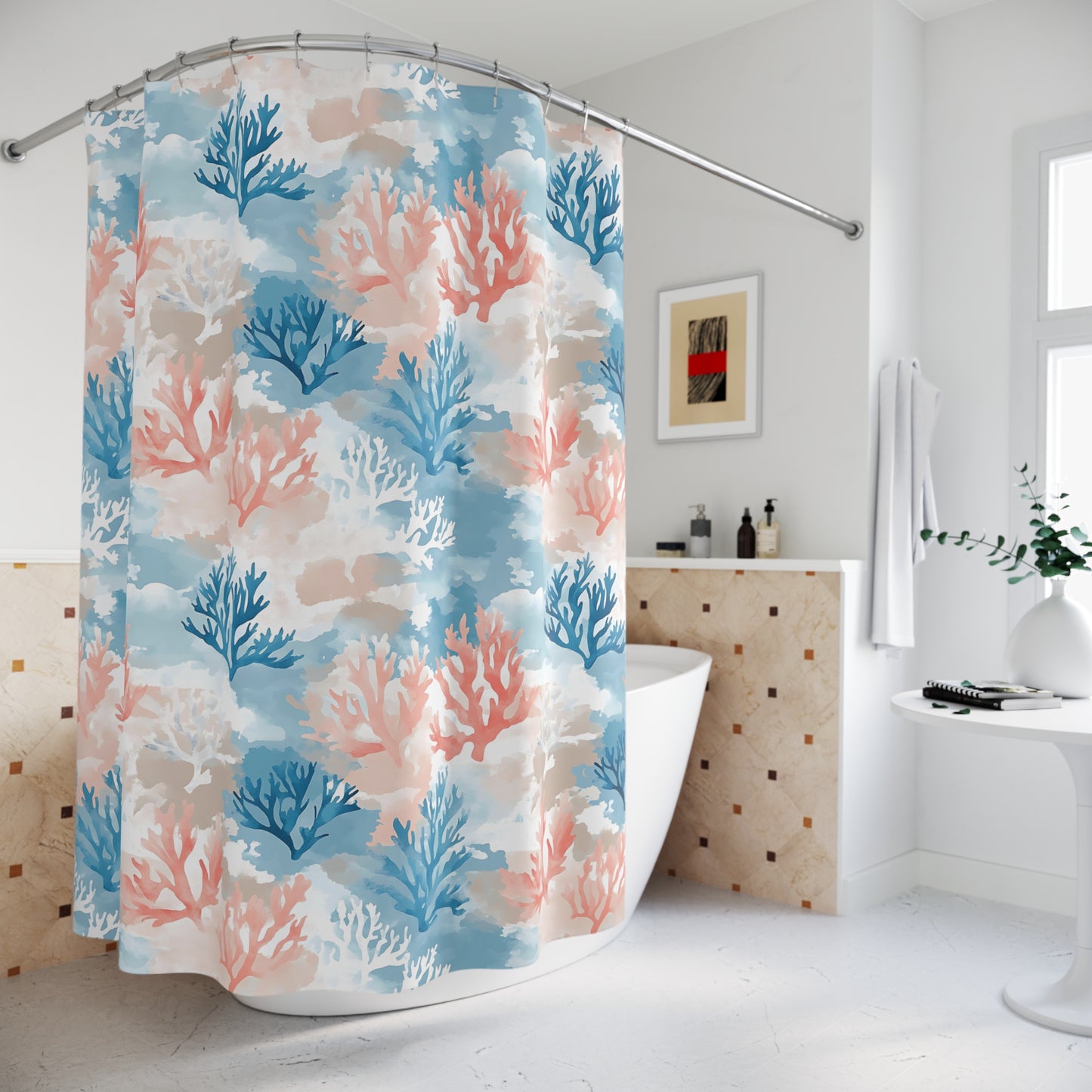 Coral Reef Shower Curtain, Nautical Bathroom Decor, Ocean Theme Home Accessory, Beach House Gift, Vibrant Coral Design