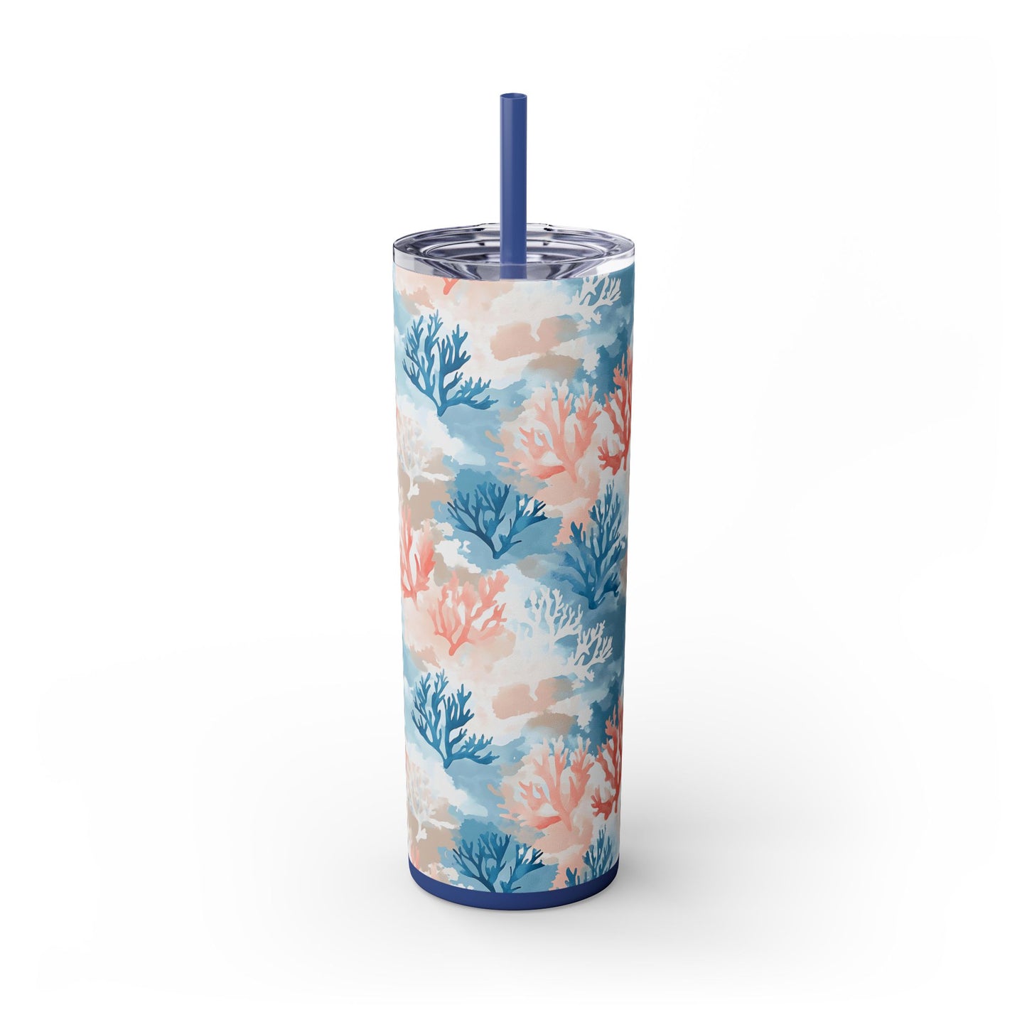 Coral Reef Skinny Tumbler with Straw - 20oz Nautical Drinkware, Perfect for Beach Lovers, Gifts for Mom, Summer Vibes, Reusable Travel Cup