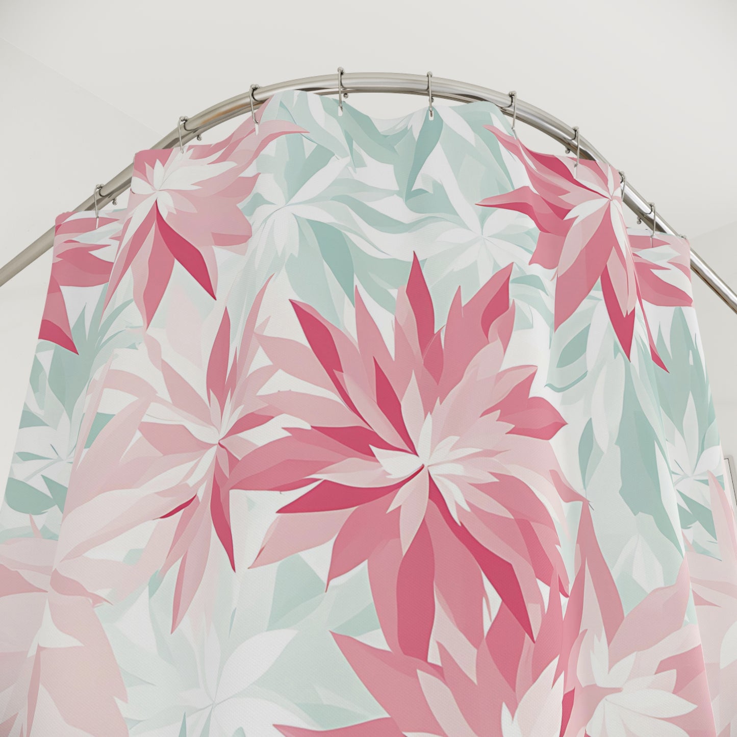 Botanical Shower Curtain, Floral Bathroom Decor, Tropical Inspired Home, Modern Style, Gift for Her, Winter Snowflakes Vibes