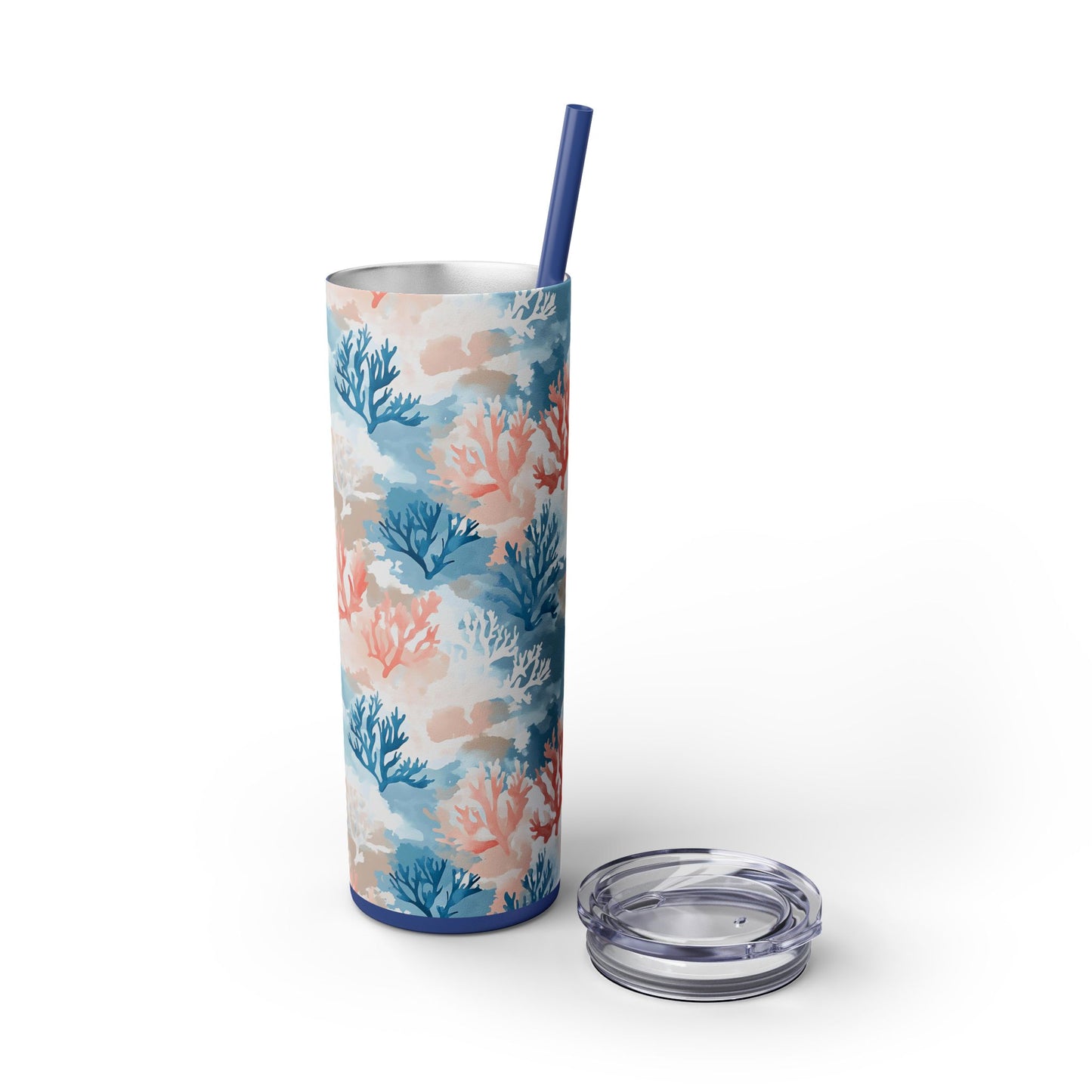 Coral Reef Skinny Tumbler with Straw - 20oz Nautical Drinkware, Perfect for Beach Lovers, Gifts for Mom, Summer Vibes, Reusable Travel Cup