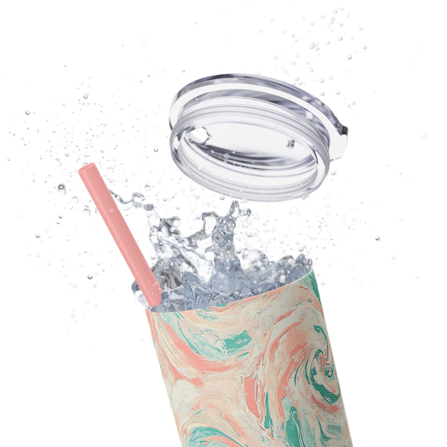 Artistic 20oz Skinny Tumbler with Straw, Colorful Swirl Design, Perfect for Summer, Travel, Gifts, Inspiring Hydration