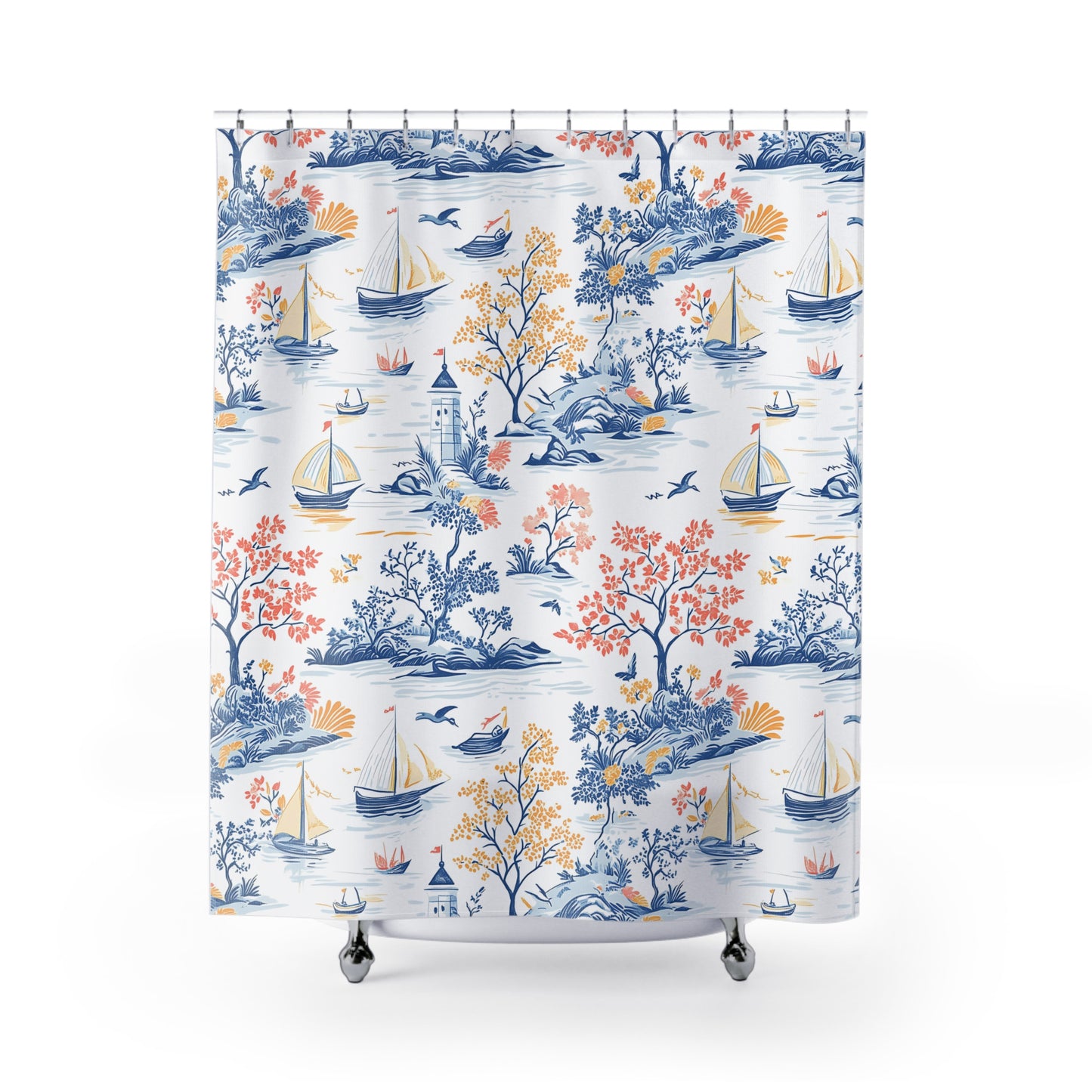 Coastal Charm Shower Curtain, Nautical Decor, Ocean Vibes, Bathroom Makeover, Gift for Sea Lovers, Summer Home Accent, Coastal Toile