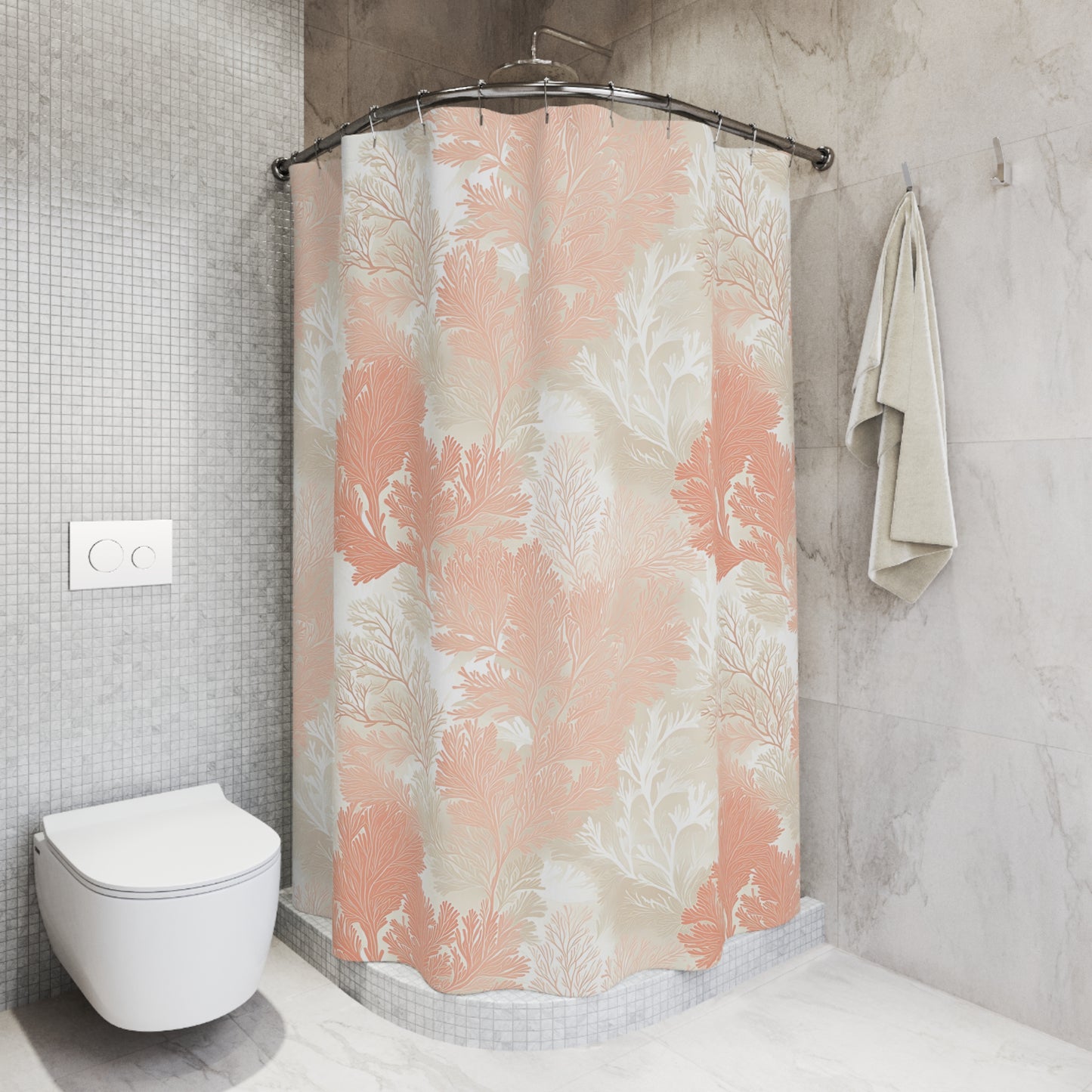 Elegant Coral Floral Shower Curtain, Bohemian Bathroom Decor, Ocean-Inspired, Gift for Beach Lovers, Tropical Vibes