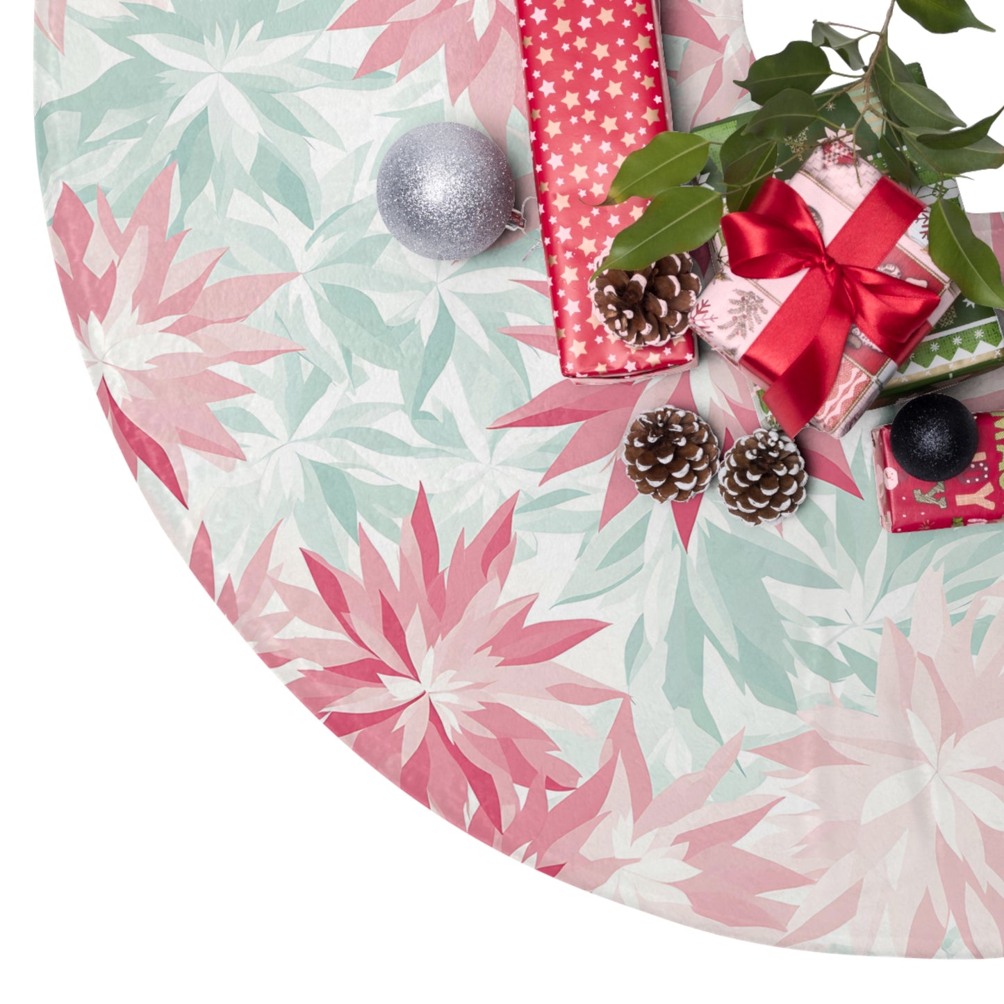 Festive Floral Christmas Tree Skirt, Boho Holiday Decor, Winter Wonderland Accessories, Gift for Home, Cozy Christmas Vibes