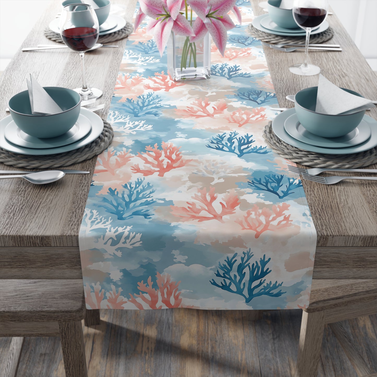 Coastal Coral Table Runner, Ocean-Themed Decor for Beach Lovers, Perfect for Summer Parties, Weddings, Dining, Home Decor