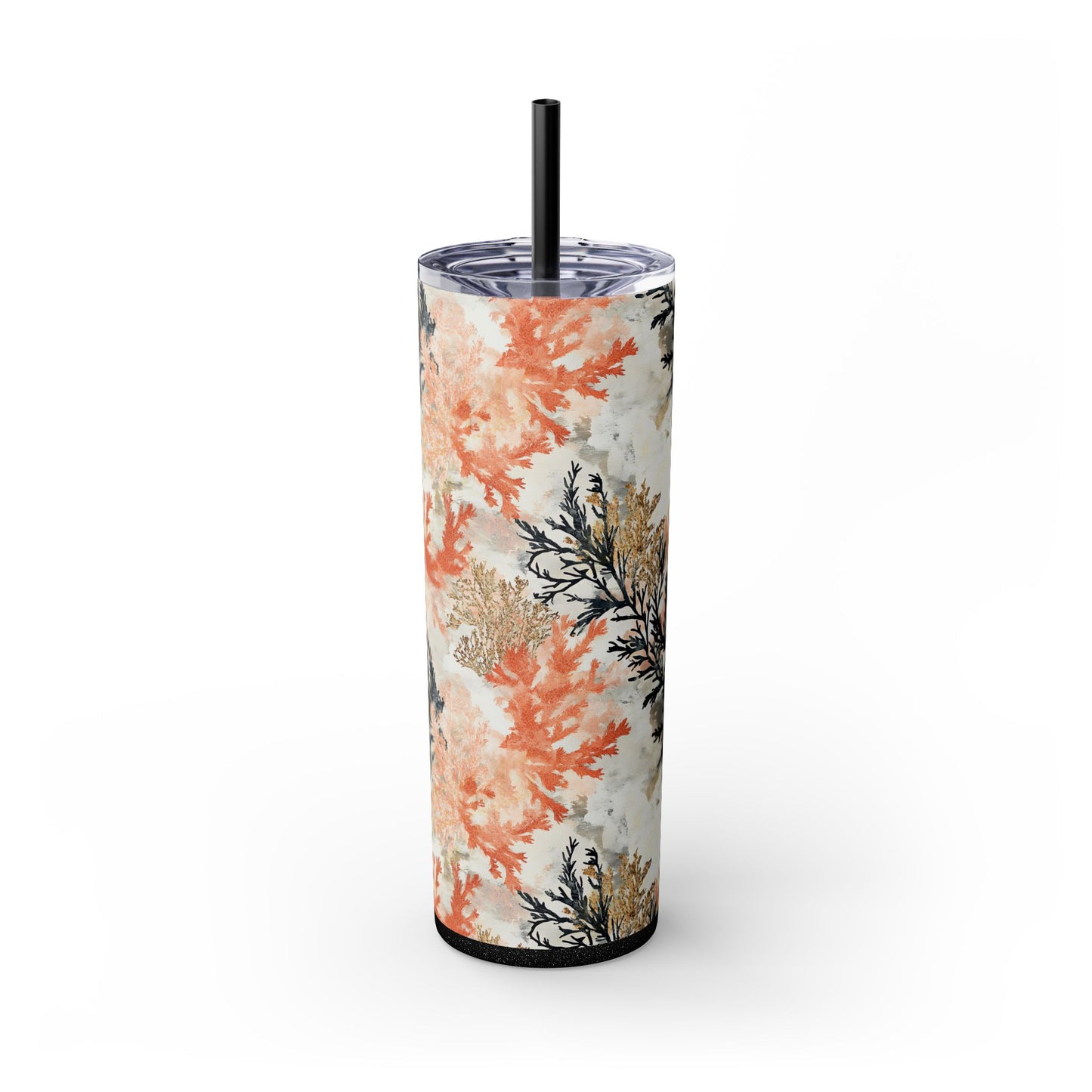 Ocean Inspired Skinny Tumbler with Straw, 20oz | Coral & Seaweed Design | Stylish Water Bottle | Perfect for Summer Beach Lovers, Gift