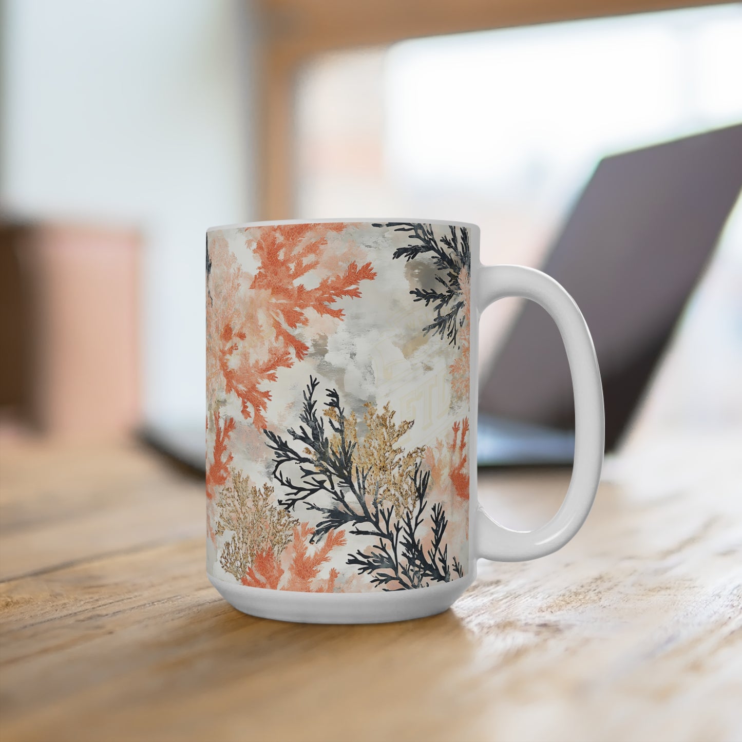 Coastal Serenity Mug, 15oz Ocean Themed Cup, Coral Inspired Drinkware, Beach Lover Gift, Nature Lover Coffee Mug