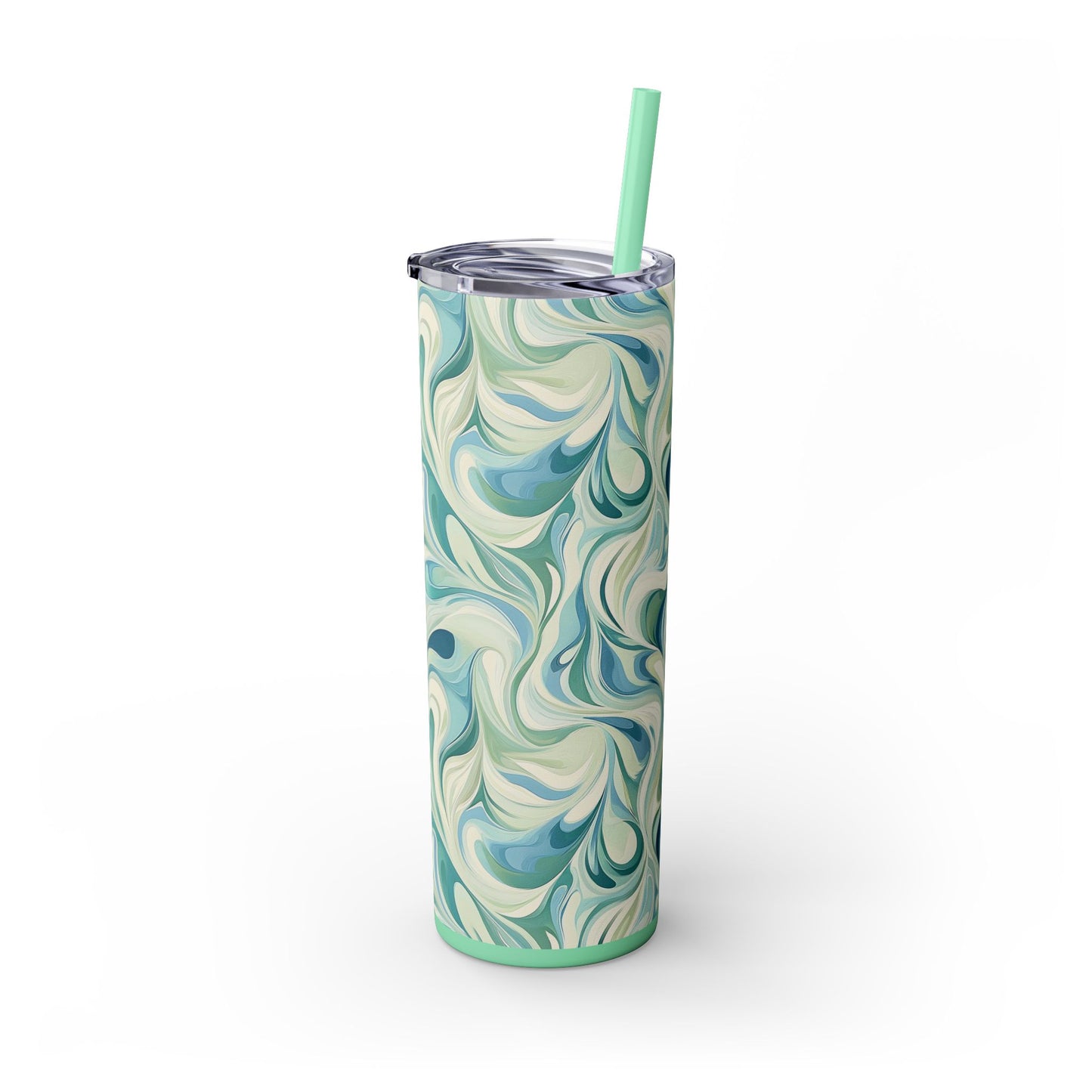 Marbled Skinny Tumbler with Straw, 20oz - Travel Mug, Aqua Waves Drinkware, Eco-Friendly, Gift for Coffee Lovers, Summer Vibes