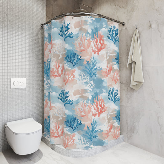 Coral Reef Shower Curtain, Nautical Bathroom Decor, Ocean Theme Home Accessory, Beach House Gift, Vibrant Coral Design