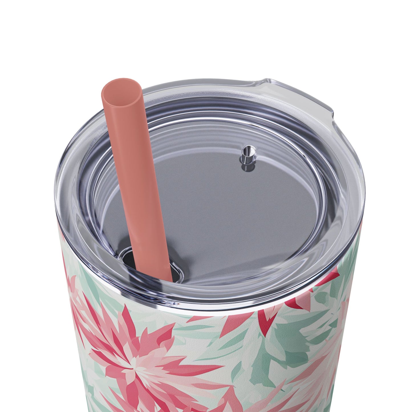 Pastel Snowflakes Floral Skinny Tumbler with Straw, 20oz - Perfect for Christmas Gifts, Travel Mug, Eco-Friendly Beverage Cup, Party Favors