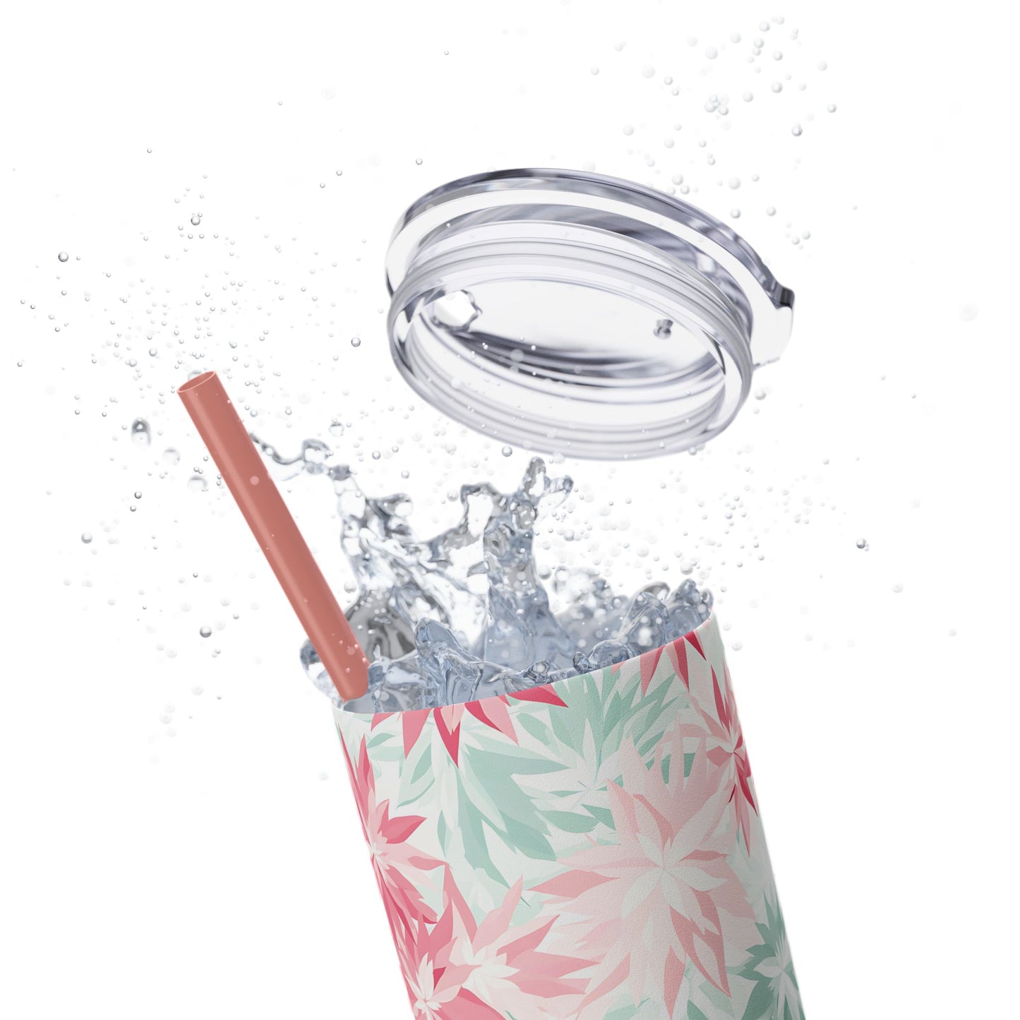 Pastel Snowflakes Floral Skinny Tumbler with Straw, 20oz - Perfect for Christmas Gifts, Travel Mug, Eco-Friendly Beverage Cup, Party Favors