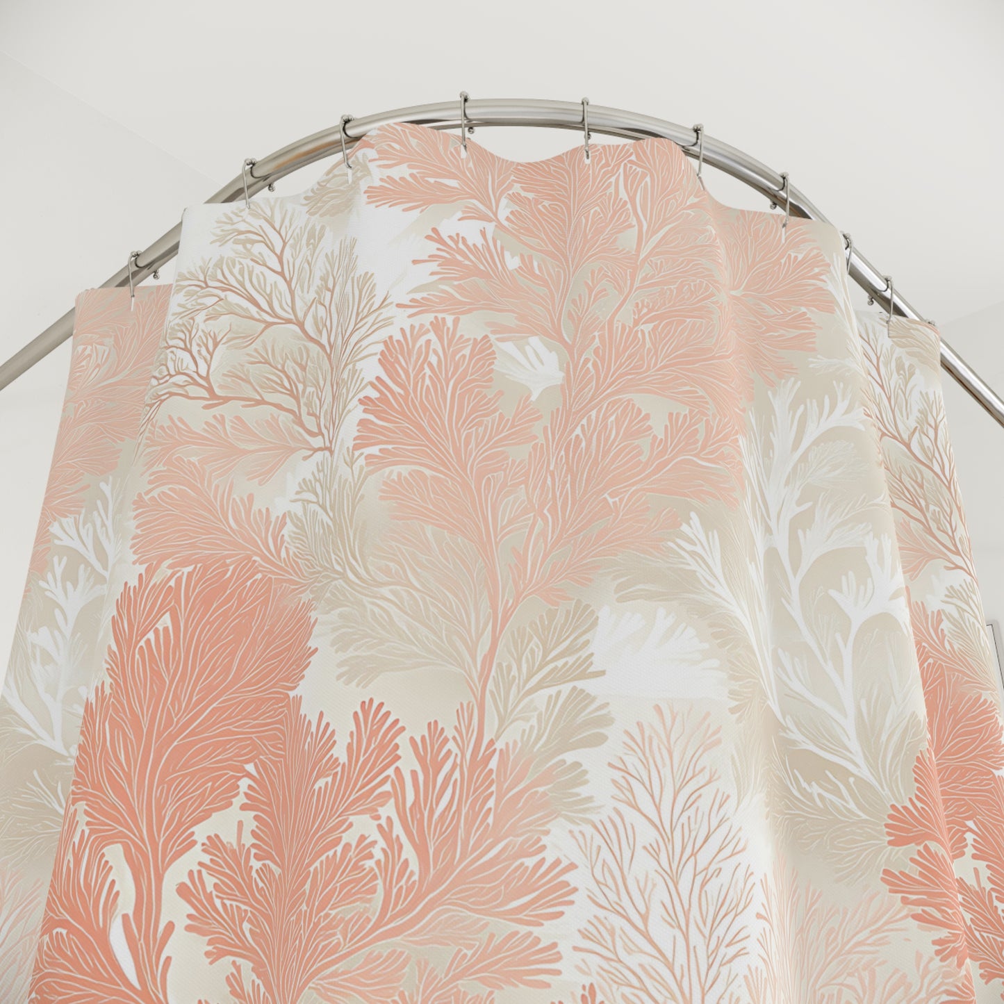 Elegant Coral Floral Shower Curtain, Bohemian Bathroom Decor, Ocean-Inspired, Gift for Beach Lovers, Tropical Vibes