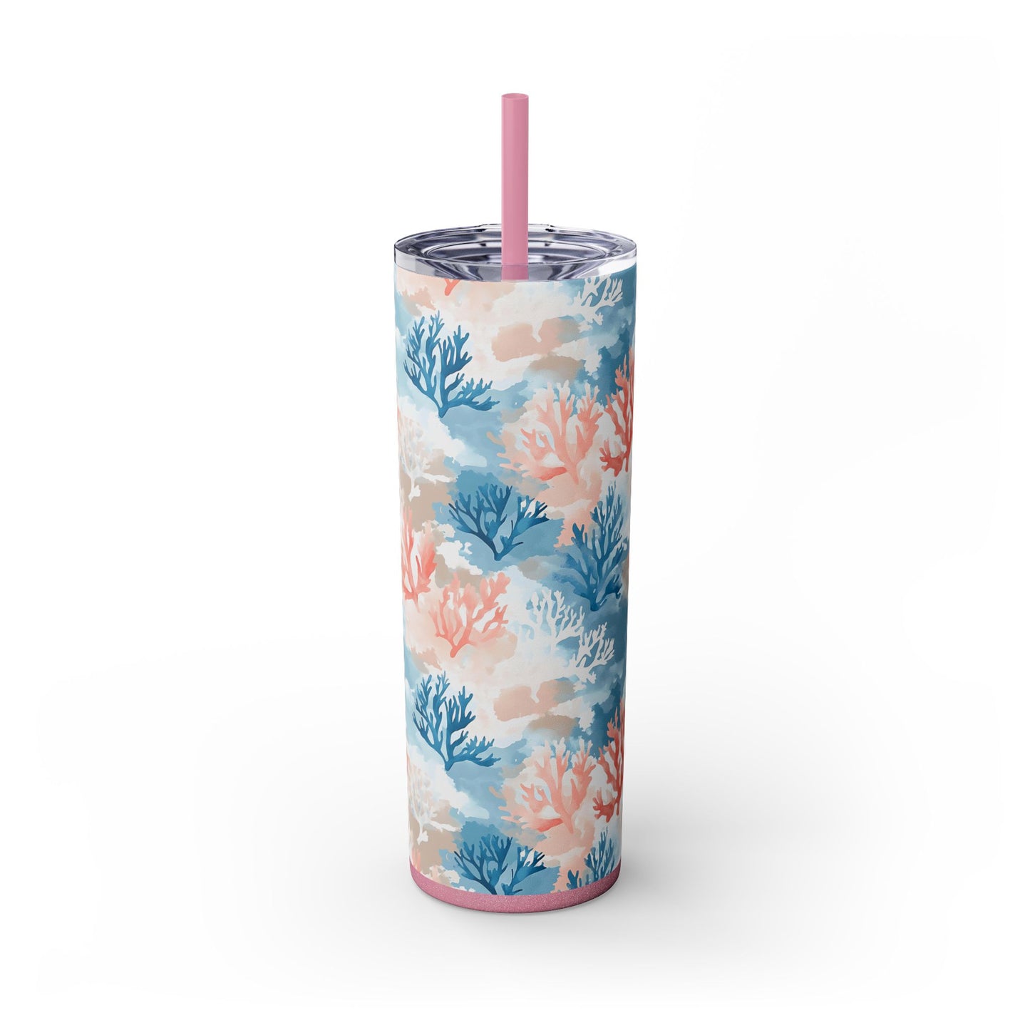 Coral Reef Skinny Tumbler with Straw - 20oz Nautical Drinkware, Perfect for Beach Lovers, Gifts for Mom, Summer Vibes, Reusable Travel Cup