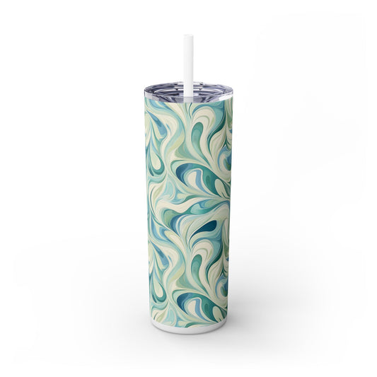 Marbled Skinny Tumbler with Straw, 20oz - Travel Mug, Aqua Waves Drinkware, Eco-Friendly, Gift for Coffee Lovers, Summer Vibes