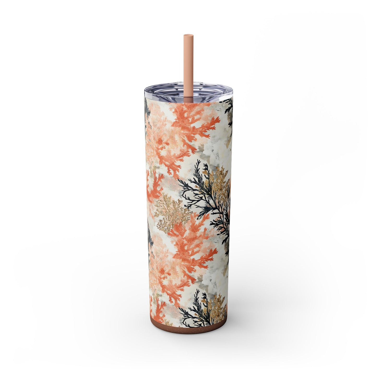 Ocean Inspired Skinny Tumbler with Straw, 20oz | Coral & Seaweed Design | Stylish Water Bottle | Perfect for Summer Beach Lovers, Gift