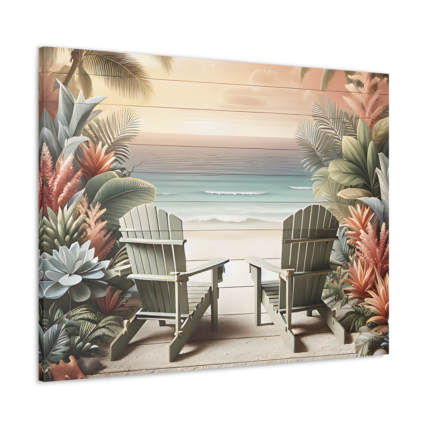 Canvas Wall Art, Beach Sunrise Adirondack Chairs Coastal Decor, Ocean Sunset Picture, Summer Beach House Wall Decor, Coastal Living Room