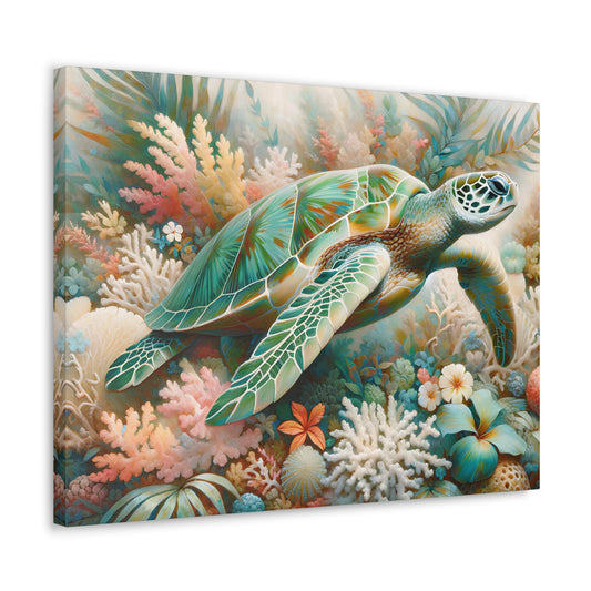 Canvas Gallery Wraps, Sea Turtle Pastel Watercolor Artwork, Home Wall Decor, Beach House Decoration, Coastal Theme Gifts, Ocean Lover Wall