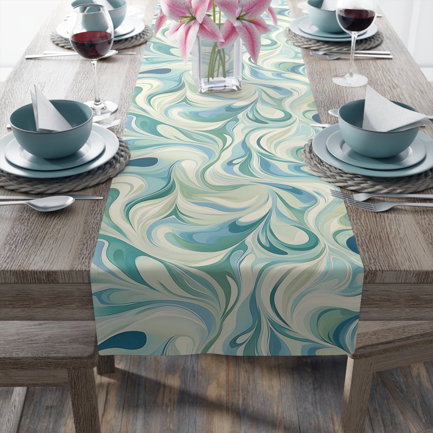 Marbled Cotton Table Runner, Elegant Dining Centerpiece, Home Decor, Modern Table Linen, Special Occasions, Gifts for Hosts