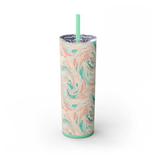 Artistic 20oz Skinny Tumbler with Straw, Colorful Swirl Design, Perfect for Summer, Travel, Gifts, Inspiring Hydration