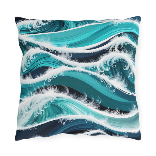 Outdoor Pillows - Ocean Waves Beach Coastal Decor, Nautical Pillow Cover, Summer Patio Cushion, Tropical Outdoor Throw Pillow, Seaside