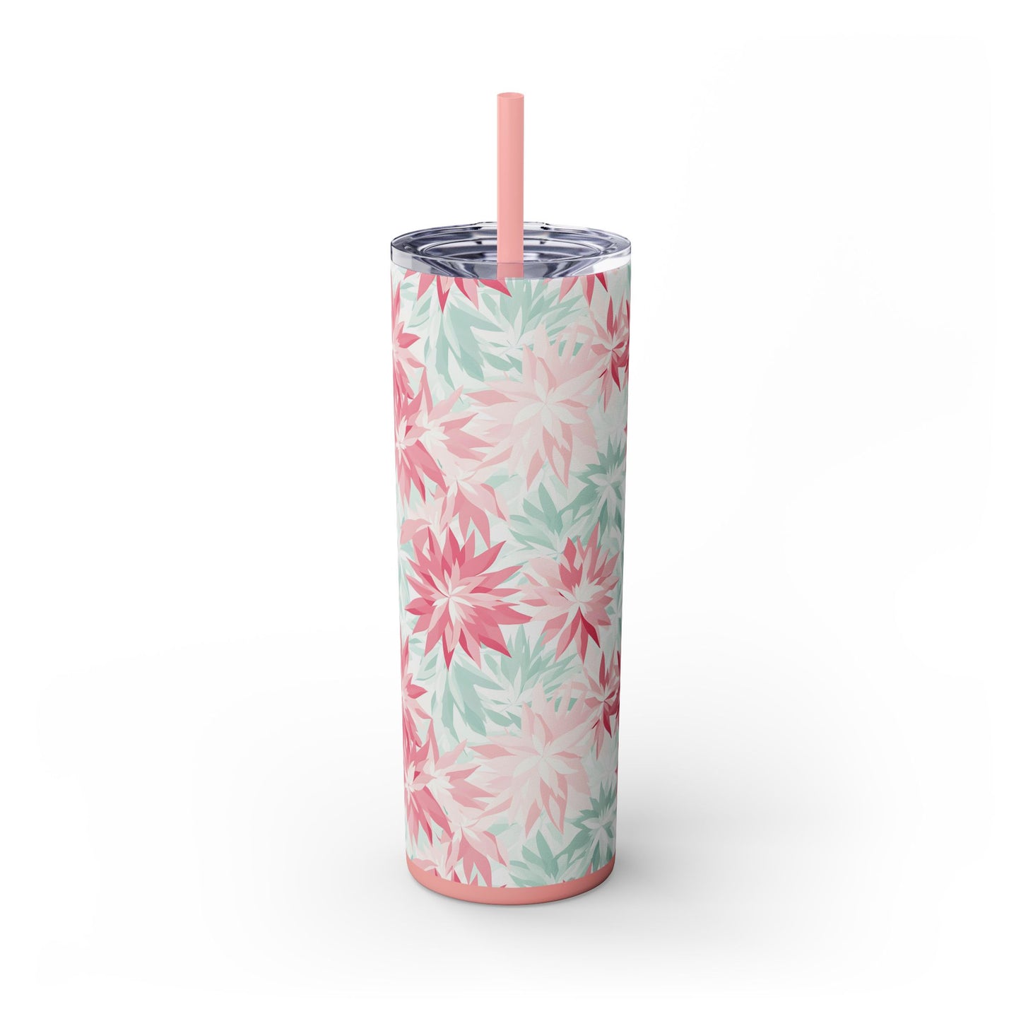 Pastel Snowflakes Floral Skinny Tumbler with Straw, 20oz - Perfect for Christmas Gifts, Travel Mug, Eco-Friendly Beverage Cup, Party Favors