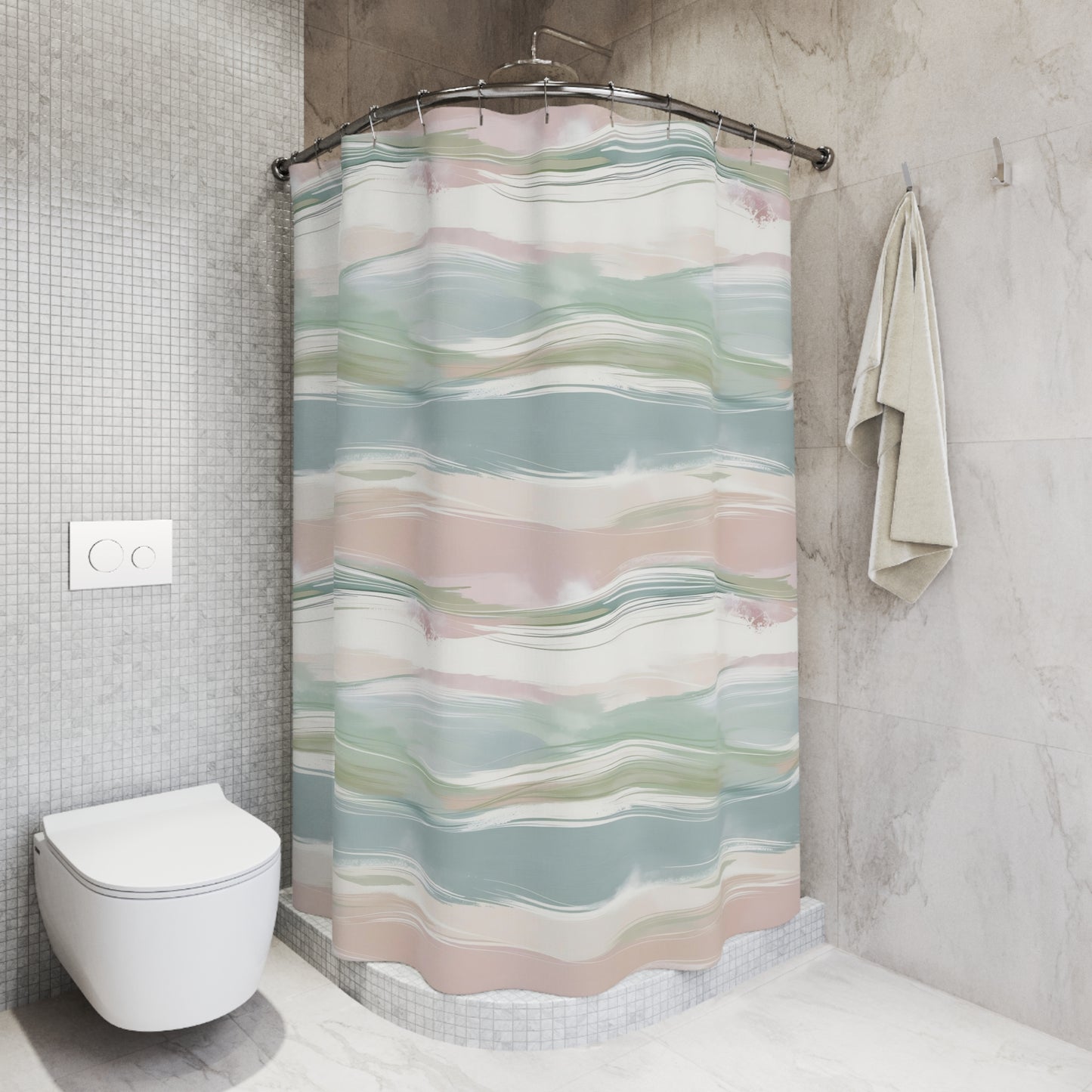Coastal Pastel Shower Curtains - Beach Bathroom Decor, Nautical Blue Home Accessories, Ocean Themed Interior Design, Seaside House Gifts,