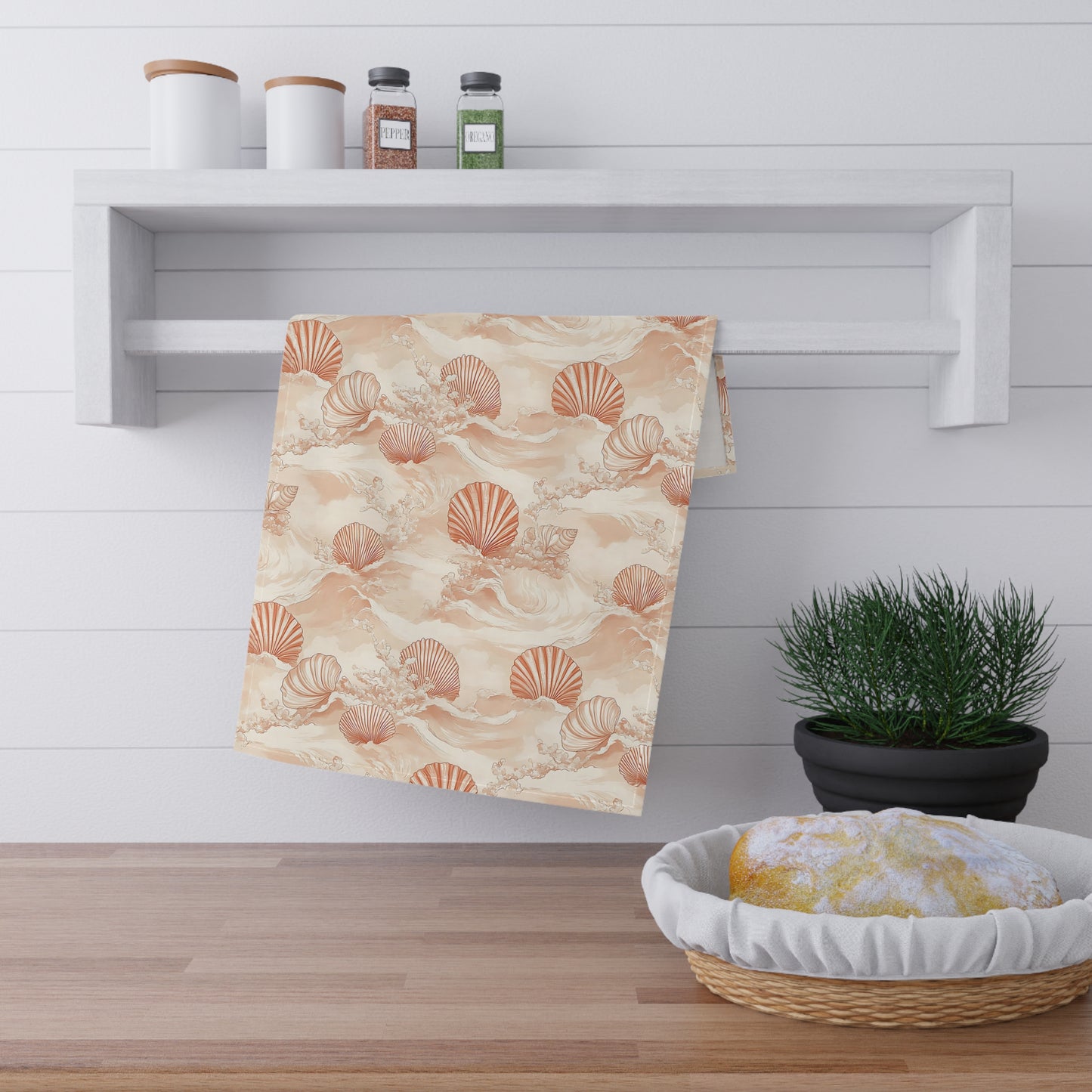 Coastal Shell Pattern Tea Towels, Nautical Kitchen Decor, Beach House Gift, Boho Home, Summer Table Setting, Ocean Theme